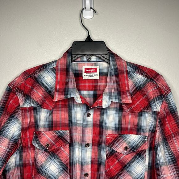 Wrangler Men’s Western Snap Plaid Long Sleeve Shirt Size Large Rodeo Texas - Picture 3 of 9